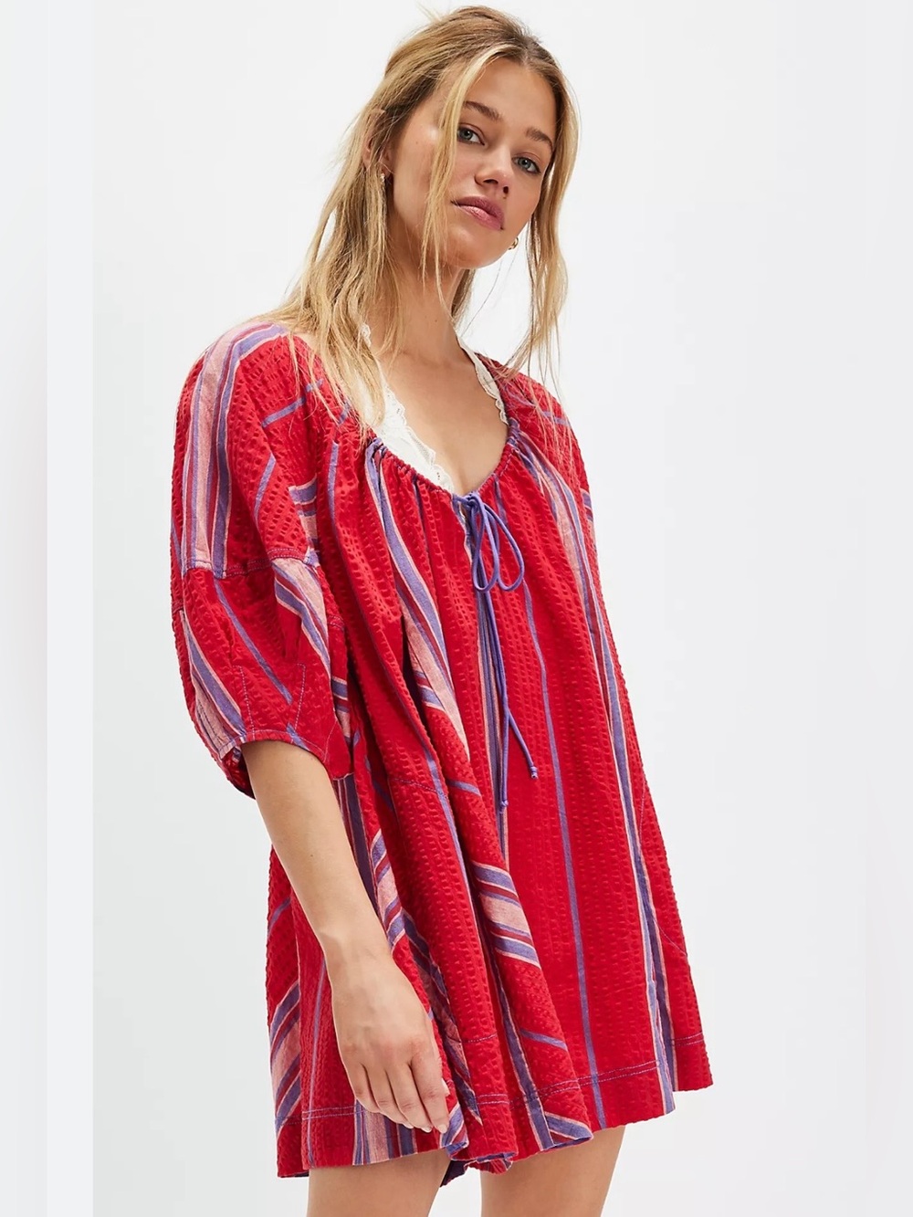 NWOT size Small Free People Bop Around Romper/Seaside Stripe Red Combo